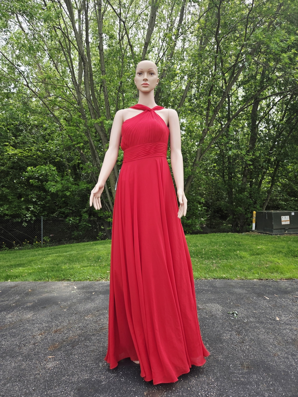 Azazie Crimson Twist Halter Maxi Dress